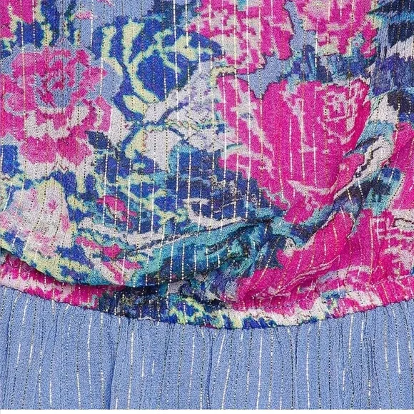 NWT Hemant & Nandita Mila Floral Metallic Stripe Dress Stone Blue L Valentines - Picture 6 of 16